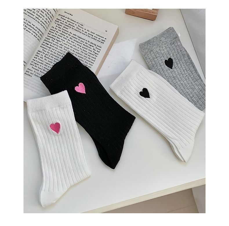 Heart Embroidered Cotton Socks Set SpreePicky