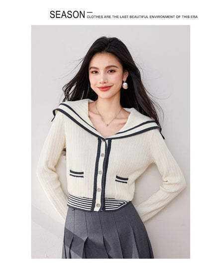 Sailor Collar Striped Cardigan mySite