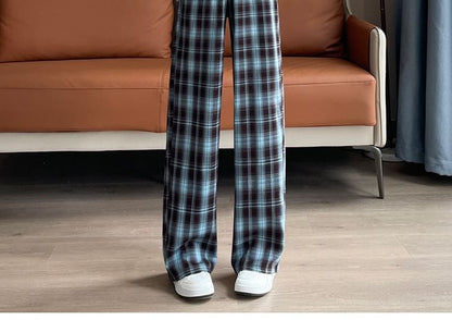 High Rise Plaid Wide Leg Pants (Various Designs) mySite