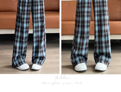 High Rise Plaid Wide Leg Pants (Various Designs) mySite