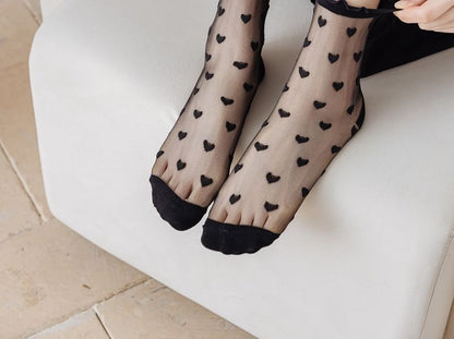 Heart Print Lettuce Edge Mesh Socks SpreePicky