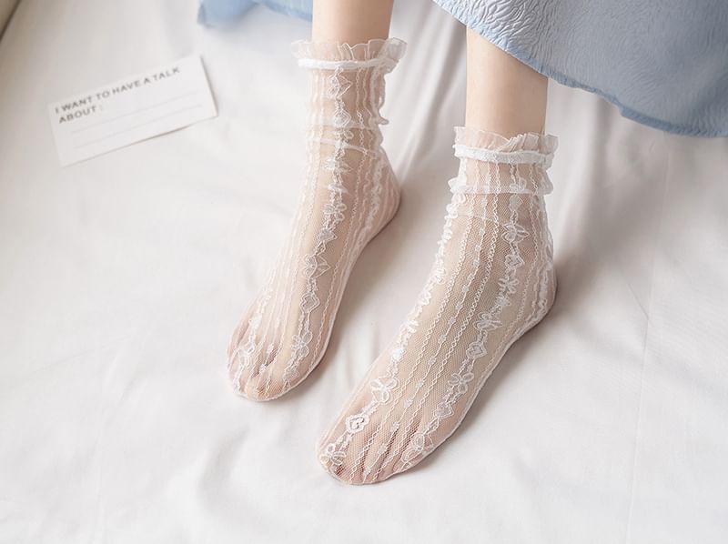 Ruffled Trim Lace Socks SpreePicky