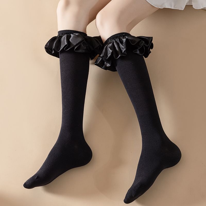 Plain Ruffle Tall Socks SpreePicky