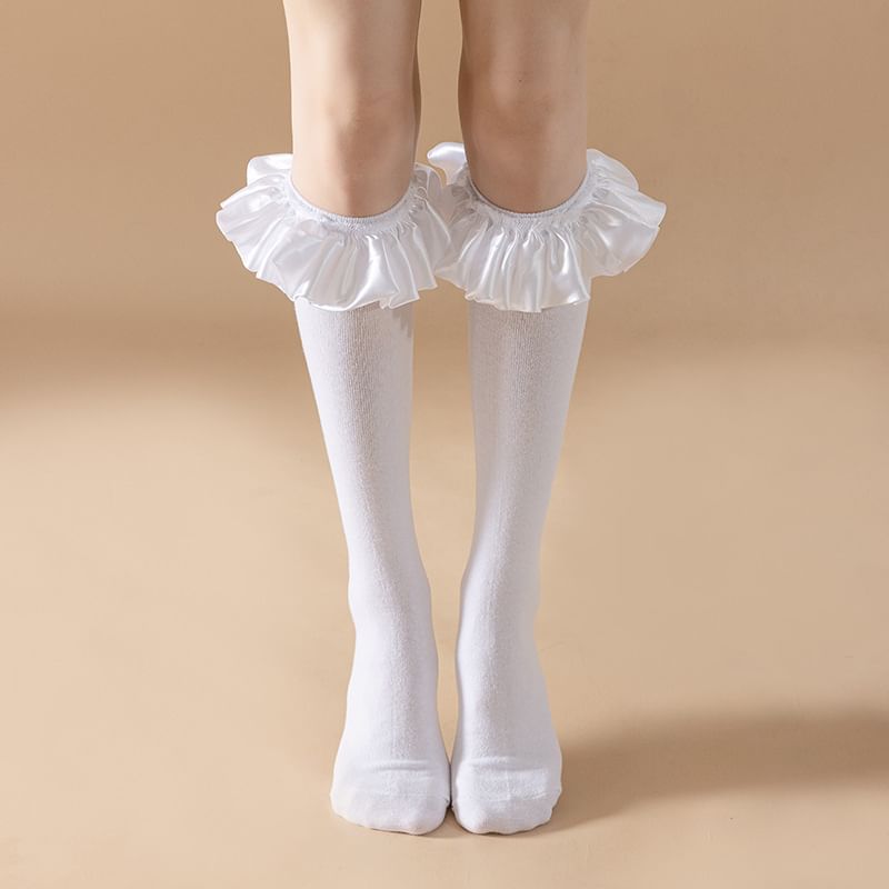 Plain Ruffle Tall Socks SpreePicky