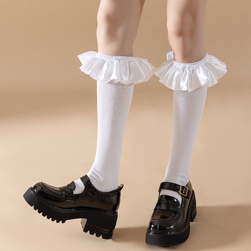 Plain Ruffle Tall Socks SpreePicky