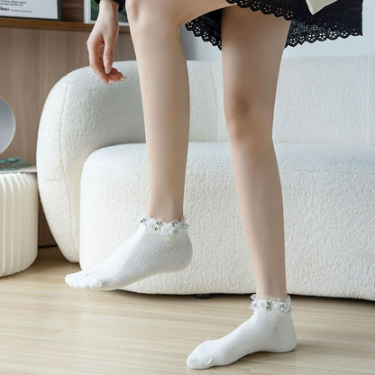 Faux Pearl Mesh Ruffle Socks SpreePicky