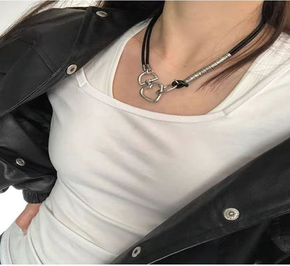 Heart Alloy Faux Leather Choker SpreePicky