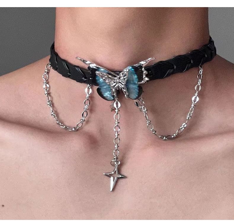 Butterfly Alloy Faux Leather Choker SpreePicky