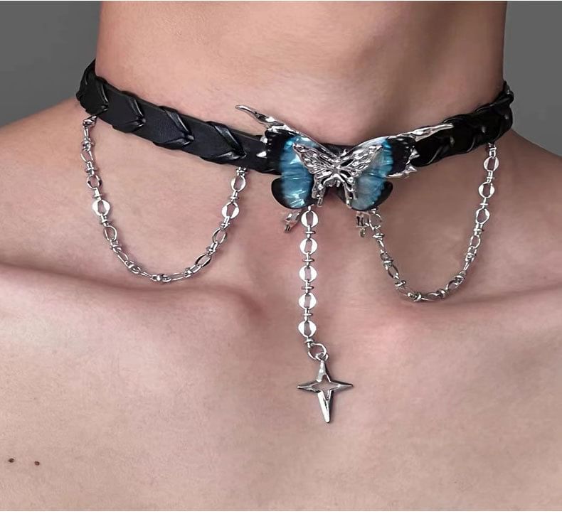 Butterfly Alloy Faux Leather Choker SpreePicky