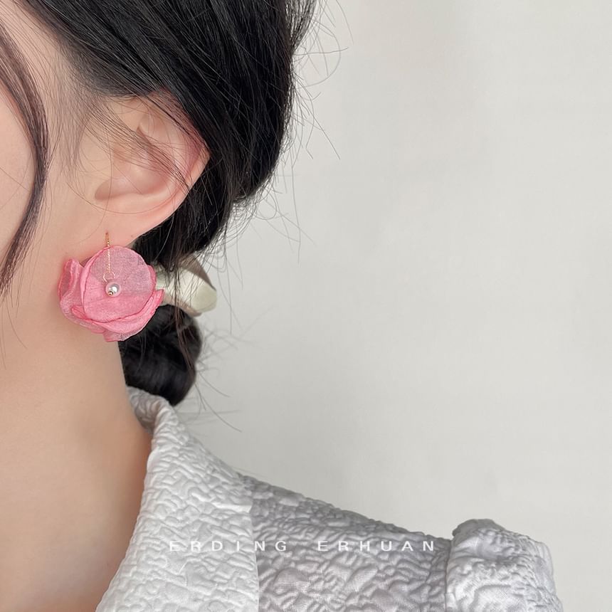 Floral Mesh Faux Pearl Alloy Drop Earring SpreePicky