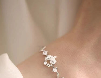 Sterling Silver Rhinestone Floral Bracelet SpreePicky