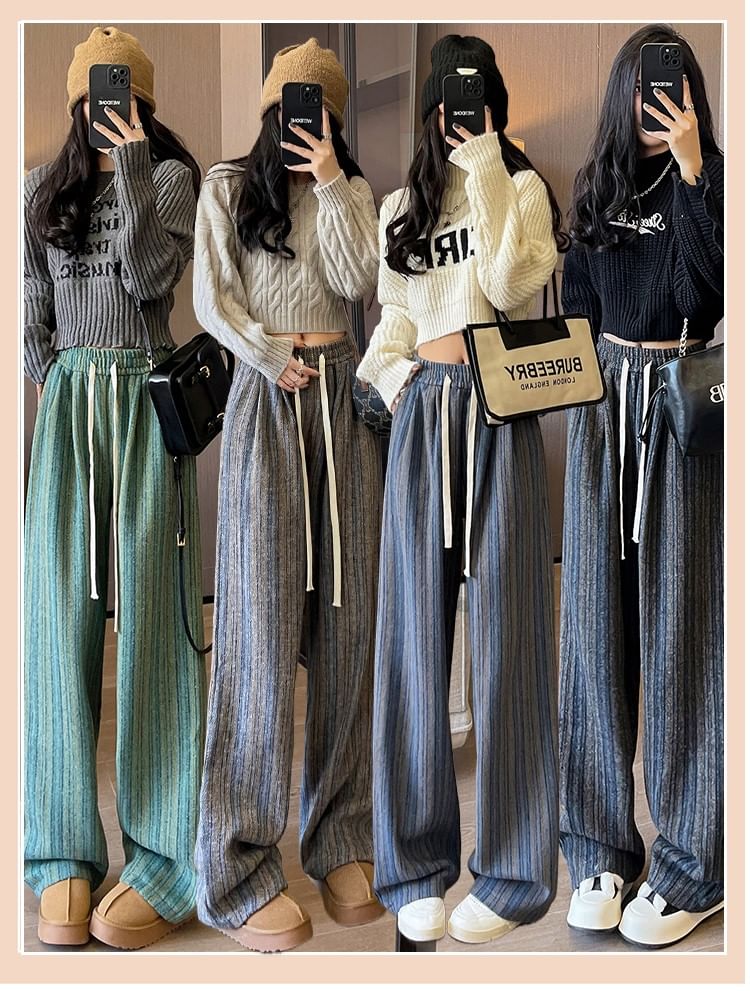 Drawstring Waist Striped Loose Fit Pants SpreePicky