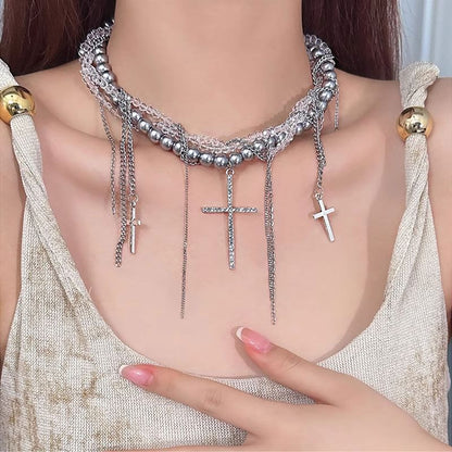 Cross Faux Pearl Choker / Layered Faux Pearl Choker SpreePicky