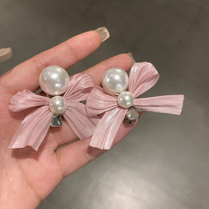 Ribbon Faux Pearl Hair Clip SpreePicky