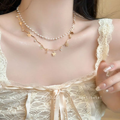 Butterfly Layered Faux Pearl Alloy Choker SpreePicky