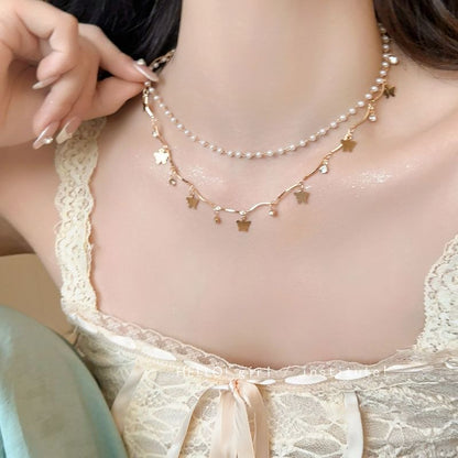 Butterfly Layered Faux Pearl Alloy Choker SpreePicky