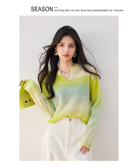 Notch Neck Gradient Sweater mySite