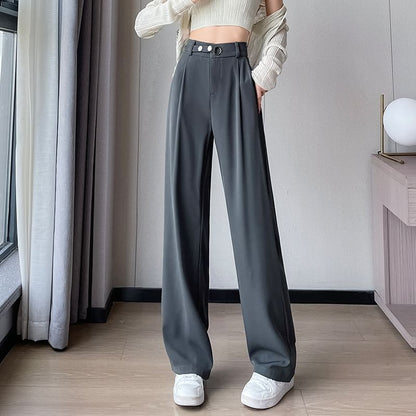 Waist Detail High Waist Straight Leg Slacks SpreePicky