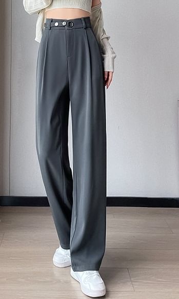 Waist Detail High Waist Straight Leg Slacks SpreePicky