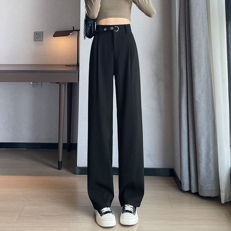 Waist Detail High Waist Straight Leg Slacks SpreePicky