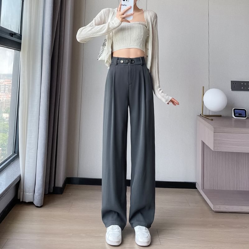 Waist Detail High Waist Straight Leg Slacks SpreePicky