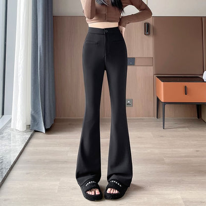 High Rise Pocket Sheath Knit Flare Slacks SpreePicky