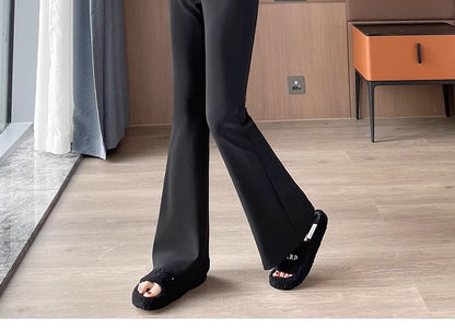 High Rise Pocket Sheath Knit Flare Slacks SpreePicky