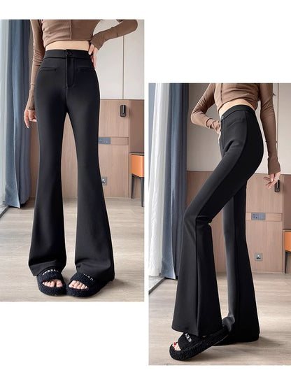 High Rise Pocket Sheath Knit Flare Slacks SpreePicky