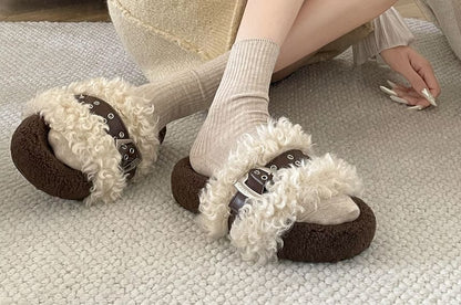 Fleece Buckled Slide Sandals mySite