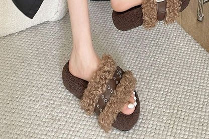 Fleece Buckled Slide Sandals mySite