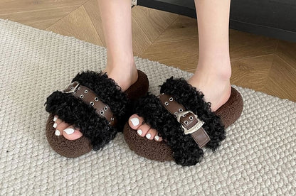 Fleece Buckled Slide Sandals mySite