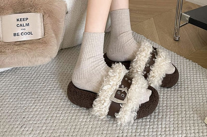 Fleece Buckled Slide Sandals mySite