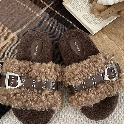 Fleece Buckled Slide Sandals mySite