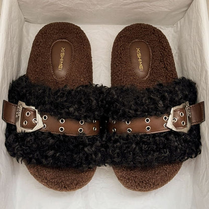 Fleece Buckled Slide Sandals mySite