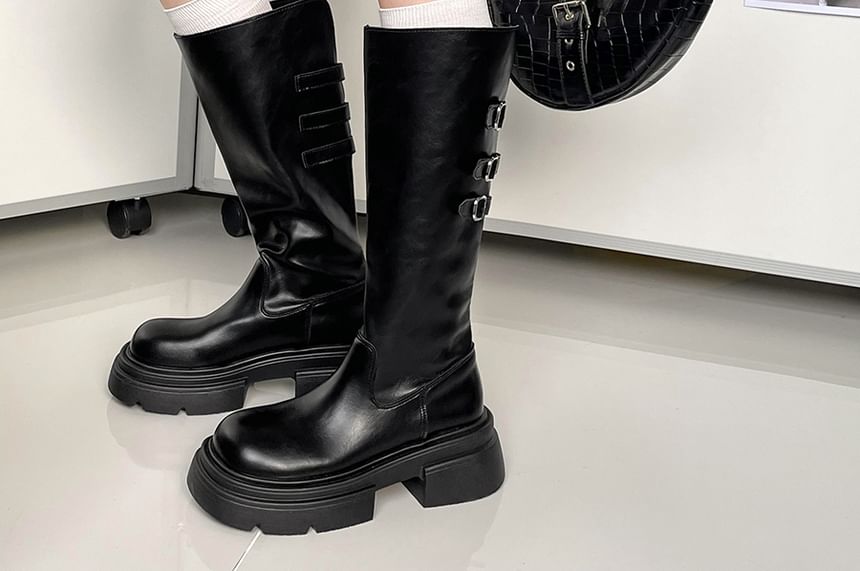 Platform Buckled Knee High Boots mySite