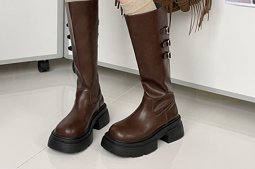 Platform Buckled Knee High Boots mySite