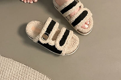 Platform Panel Fleece Slide Sandals mySite