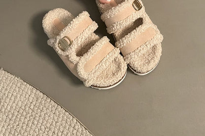 Platform Panel Fleece Slide Sandals mySite