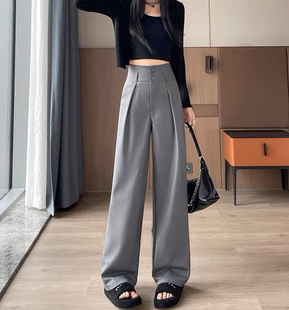 High Waist Plain Drape Wide Leg Dress Pants SpreePicky