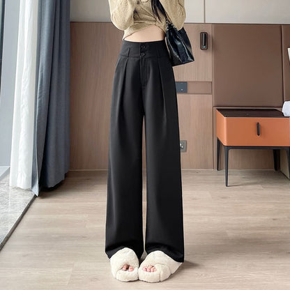 High Waist Plain Drape Wide Leg Dress Pants SpreePicky