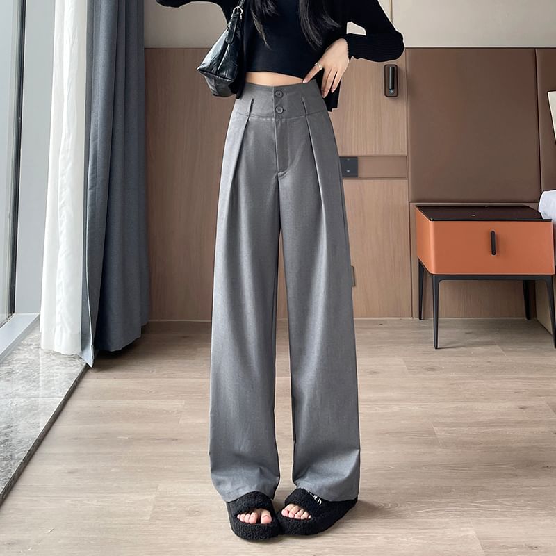 High Waist Plain Drape Wide Leg Dress Pants SpreePicky