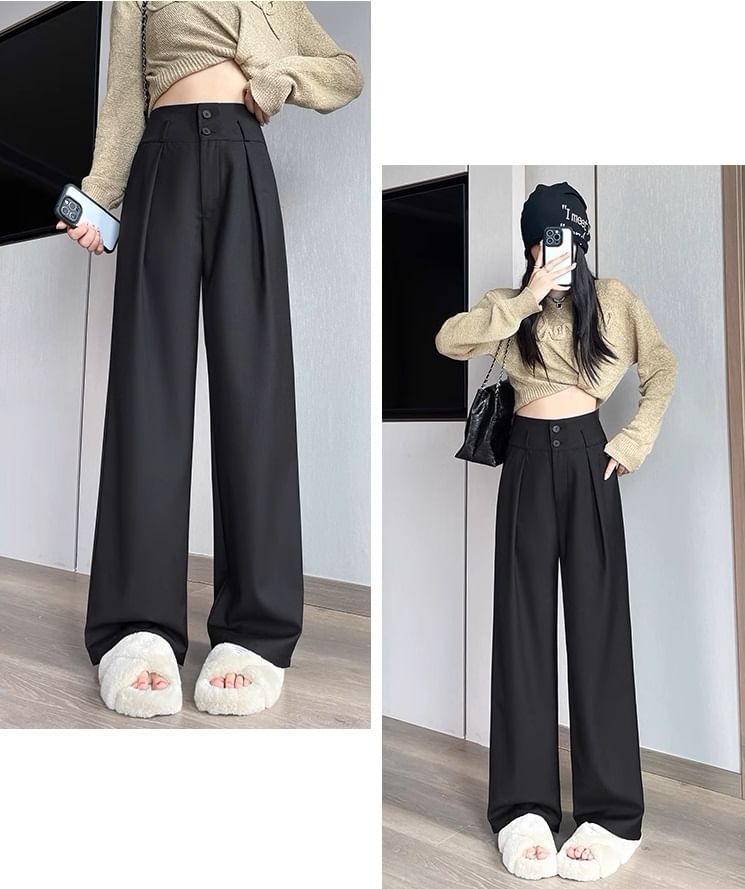 High Waist Plain Drape Wide Leg Dress Pants SpreePicky