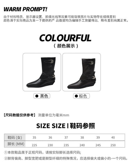 Contrast Stitching Buckled Mid-Calf Boots mySite