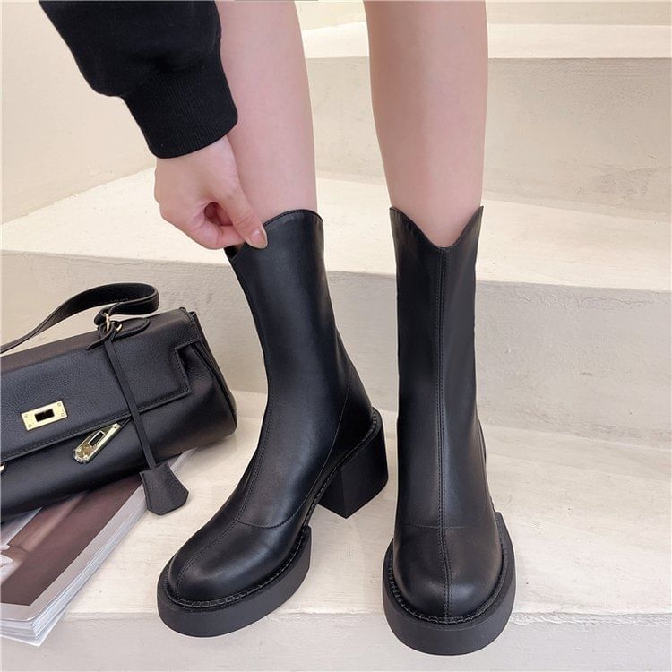 Platform Chunky Heel Mid-Calf Boots mySite