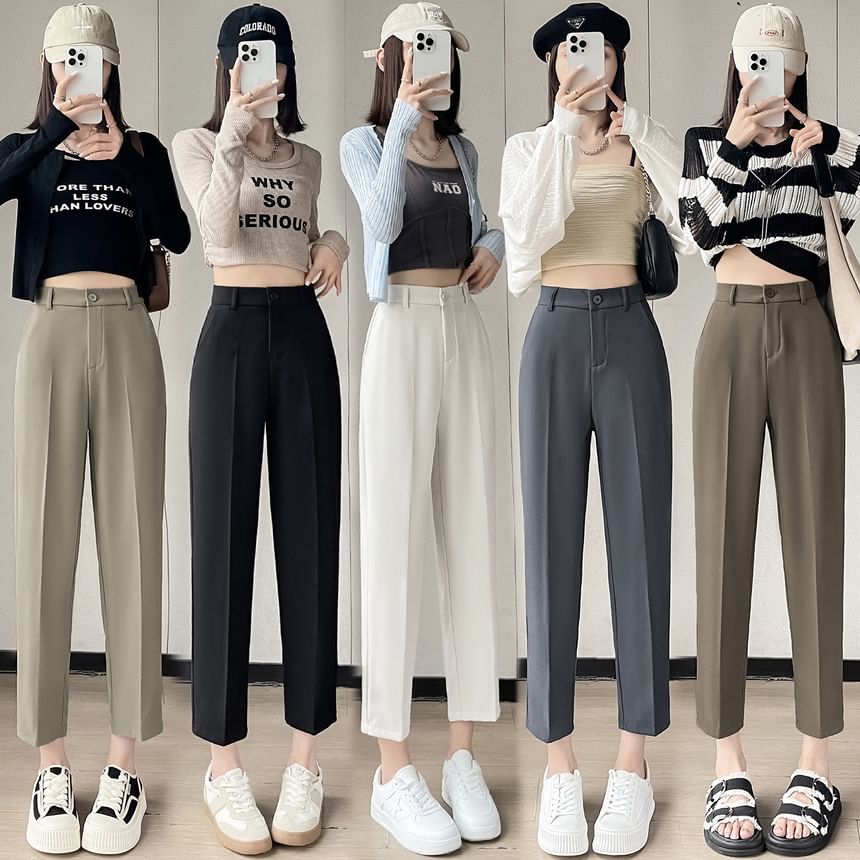 High Waist Plain Cropped Tapered Suit Pants SpreePicky