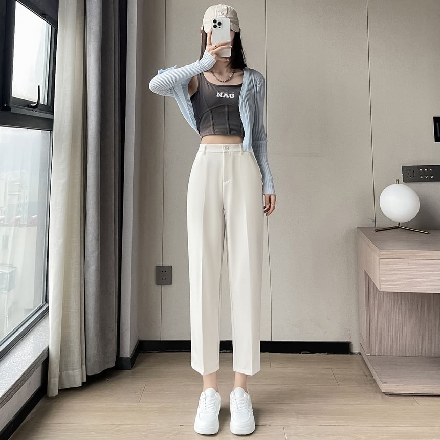 High Waist Plain Cropped Tapered Suit Pants SpreePicky