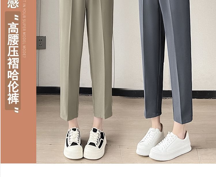 High Waist Plain Cropped Tapered Suit Pants SpreePicky