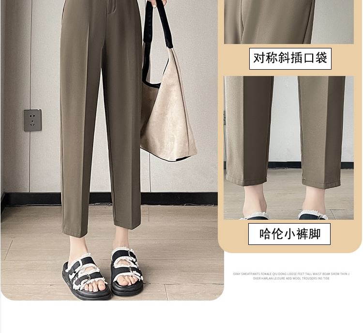 High Waist Plain Cropped Tapered Suit Pants SpreePicky