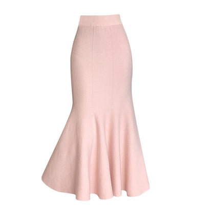 High Rise Plain Knit Midi Fishtail Skirt SpreePicky