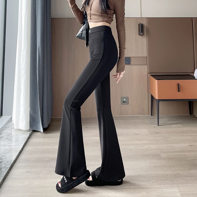 High Rise Plain Flared Dress Pants SpreePicky